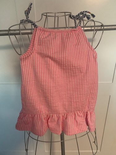 VINCE CAMUTO BABY SUNDRESS - SIZE 18 MONTHS -PINK SEERSUCKER STRIPES W/BLUE TIES - 第 19/24 張圖片