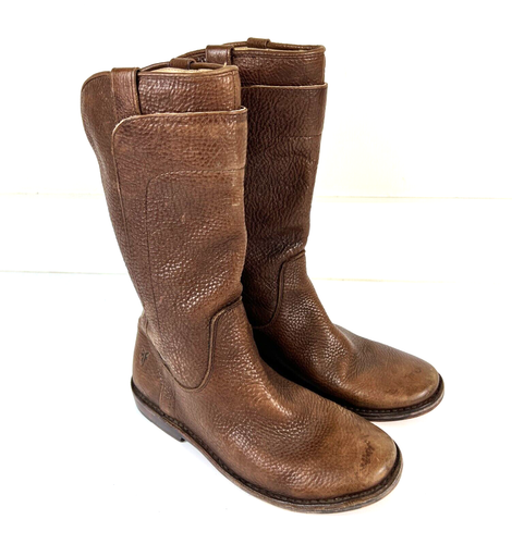 Frye Boots Paige Mid Calf Brown Round Toe Light Weight Boy's 2.5 Nice.
