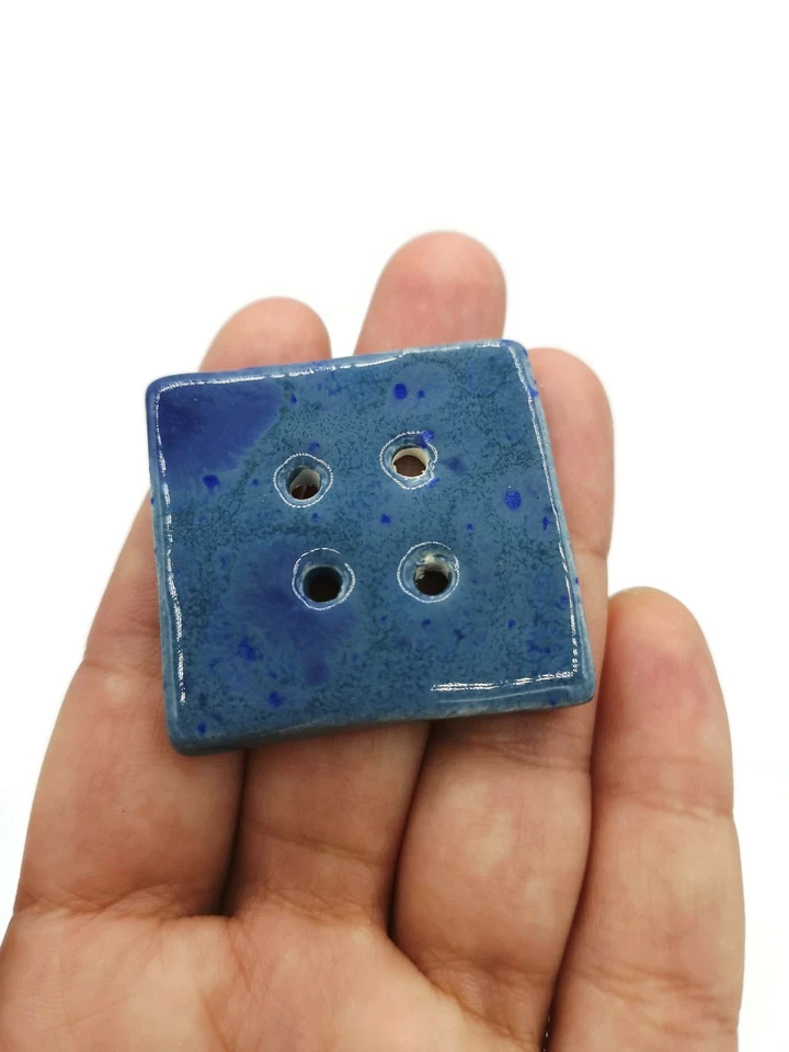 1Pc Large Sewing Button, Handmade Ceramic Speckled Blue Buttons For Coat, Blouse - Image 3 of 4