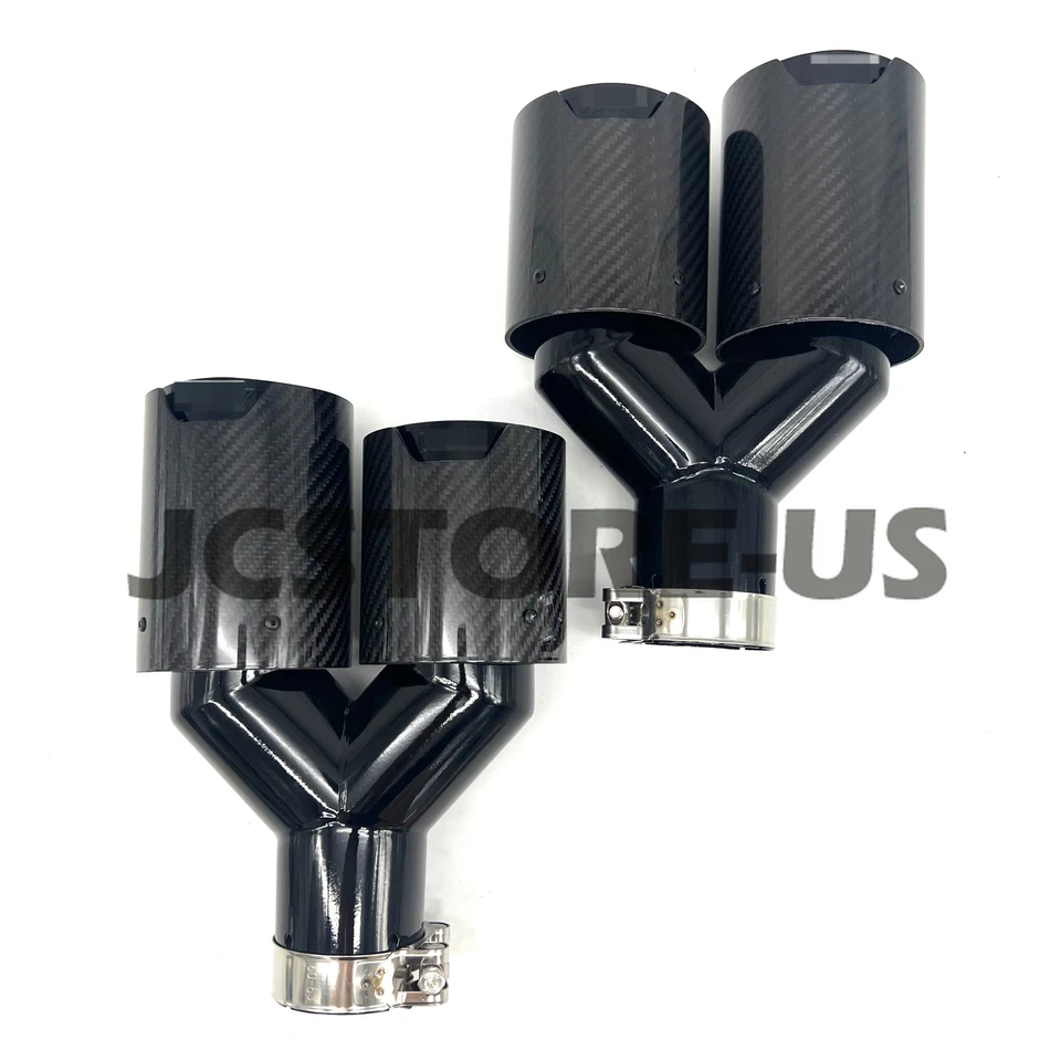 2PCS Fits BMW 63MM In 101MM Out Twin End Tips Tail Pipe Carbon Fiber NEW US - Изображение 3 из 4
