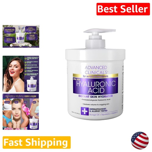 Hyaluronic Acid Cream - Plumps & Moisturizes Skin - Therapeutic Formula - 16oz