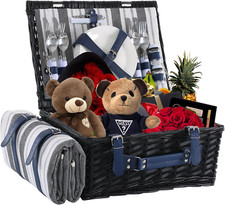 Wicker Picnic Basket Set for 4 with Blanket  Cooler - Perfect Gift 