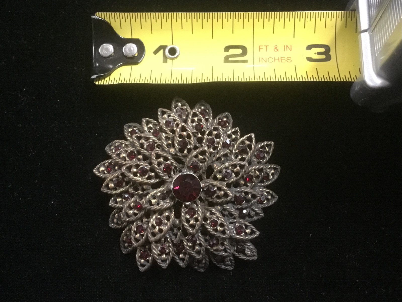 Vintage Signed Selini Ruby Red Rhinestone Flower … - image 6
