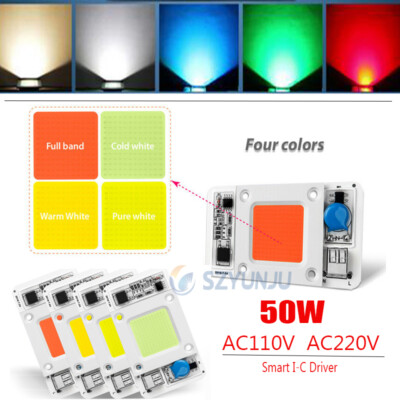 50W 110V 220V LED COB Chip Lamp Floodlight Smart-IC Bulb Bead Warm/Cold White