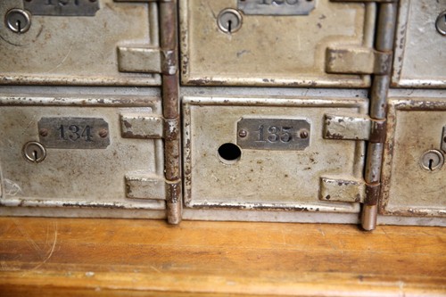 Vintage Mailbox industrial steel cabinet antique bank safe metal cubby slot - Picture 7 of 16