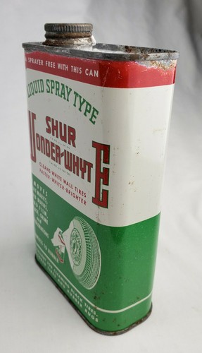 Rare Vintage Shur Wonder Whyte White Wall Tire Cleaner Can Old Gas Oil Tin Sign - Picture 3 of 11
