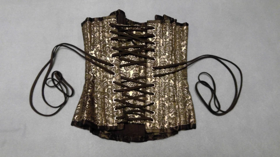 Corsé victoriano gótico brocado plateado deshuesado acero busto completo 28 a 22 pulgadas Foto 2 de 4