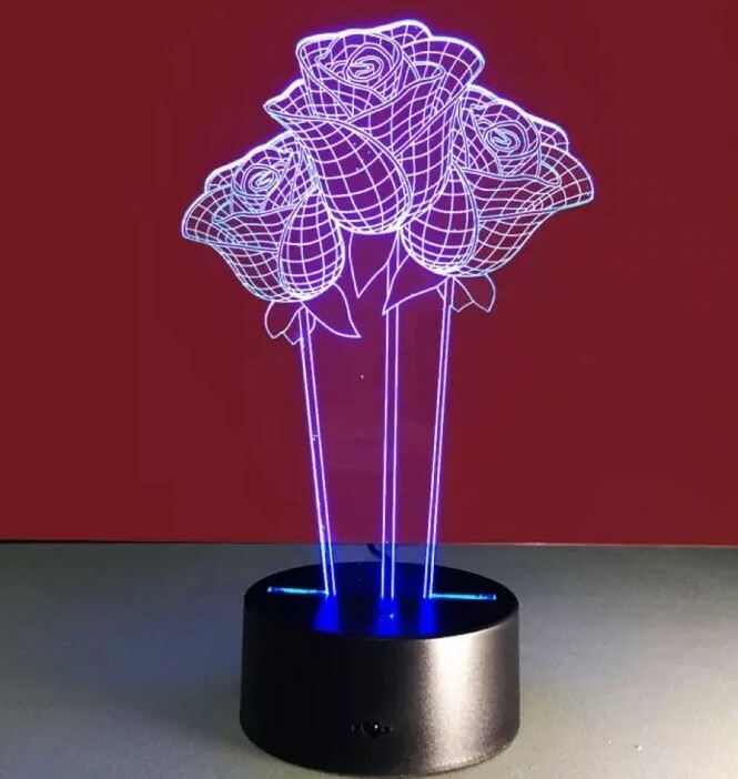 Lampe LED rose veilleuse fleur sans fil pour décoration de table et veilleuse de nuit