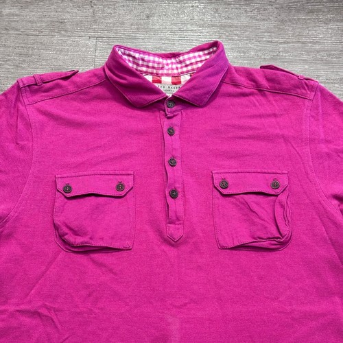 Camisa Polo Ted Baker Para Hombres 4 Bolsillos Henley Rosa Western Manga Corta Cuello - Imagen 2 de 10