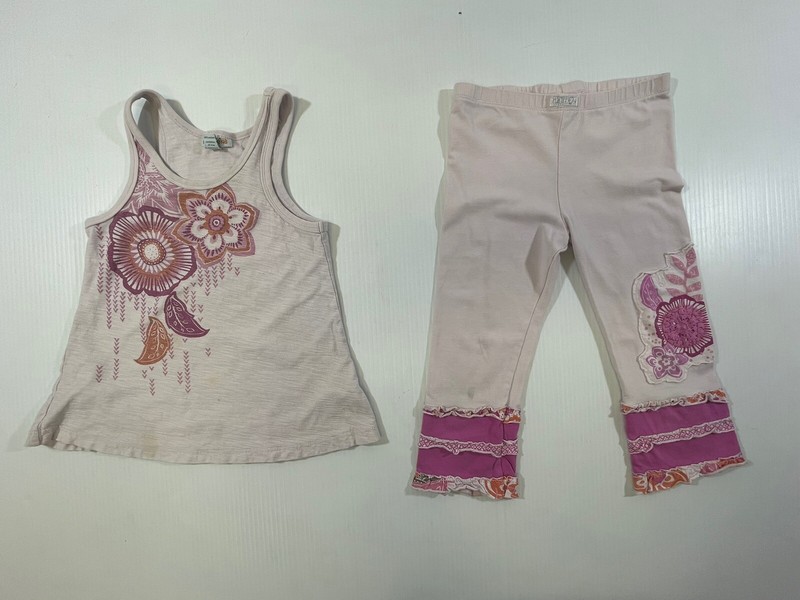 Naartjie Girls Cotton Blend Pink Floral Round Neck Tank Ruffle Legging 2Pc Set 6
