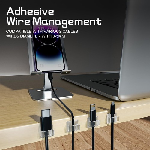 100Pcs Adhesive Cable Clips Cord Organizer Holder Wire Clip for Office Home Desk - Picture 7 of 8