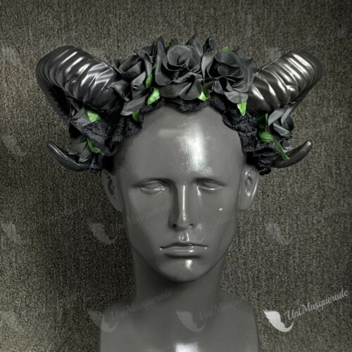 Restyle Schafhorn Blume Haarreif Gothic Beauty Horror Hörner Halloween Rose - Bild 1 von 4