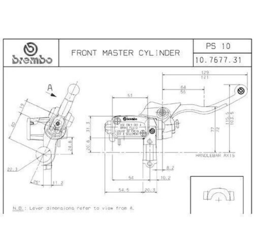 Pompa Freno Anteriore BREMBO PS 10 SILVER CON SERBATOIO / Brembo master cylinder - Imagen 7 de 8