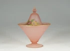Deco Tiffin Pink Satin Glass #179 Candy Jar Morning Glory Decoration c.1928