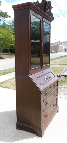 Walnut Victorian Drop Front Secretary with Bookcase Top - Picture 2 of 16