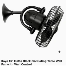 Kaye - 3 Blade Wall Fan In Contemporary and Transitional Style- Matte Black New