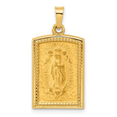 14K Gelbgold rechteckig hohl Unsere Liebe Frau von Guadalupe Medaille Anhänger