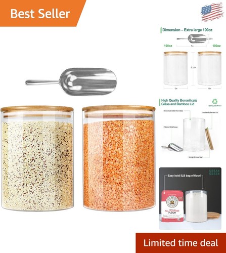 Set of 2 Airtight Glass Jars with Bamboo Lids - 100oz Food Storage Containers