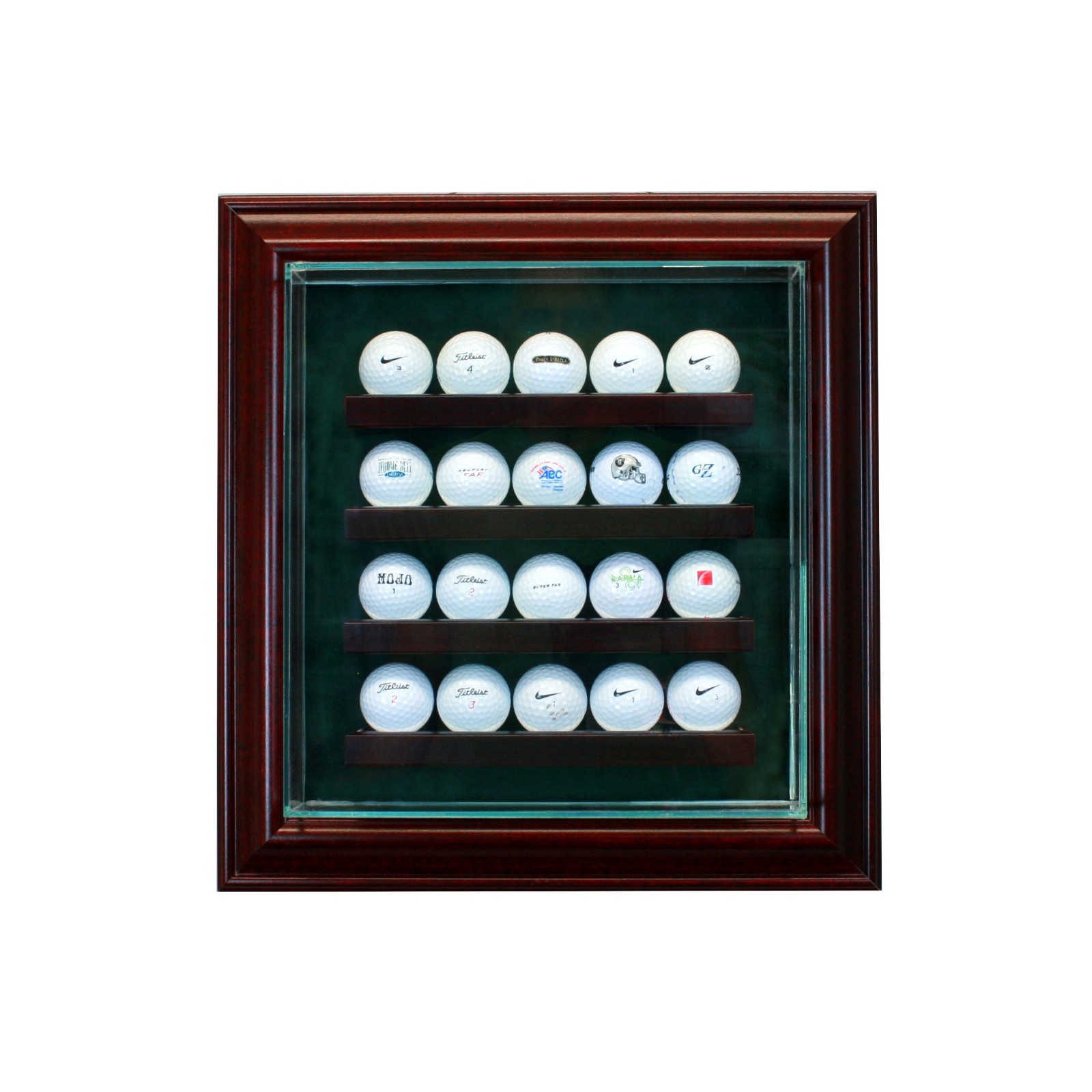 20 Golf Ball Cabinet Style Display Case Hinged Door Glass Suede Logo Golf Ball