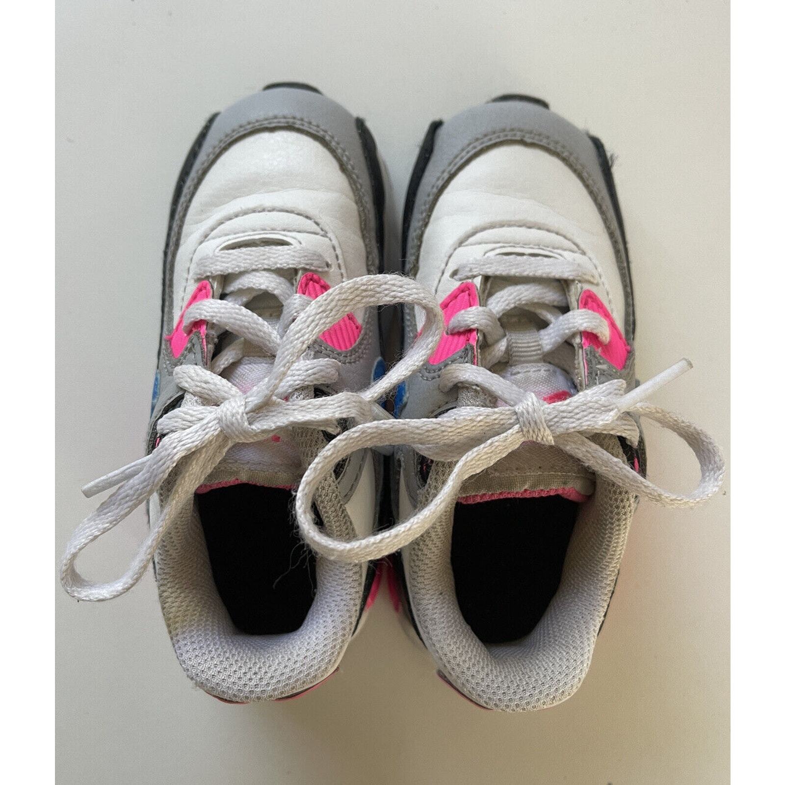 Nike Air Max 90 Toddler Shoes White Black Pink 833379-107 Size 8C EUC-image