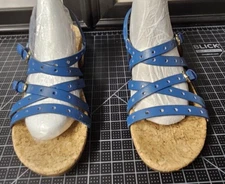 Sofft blue faux leather strappy sling back sandals women sz8.5