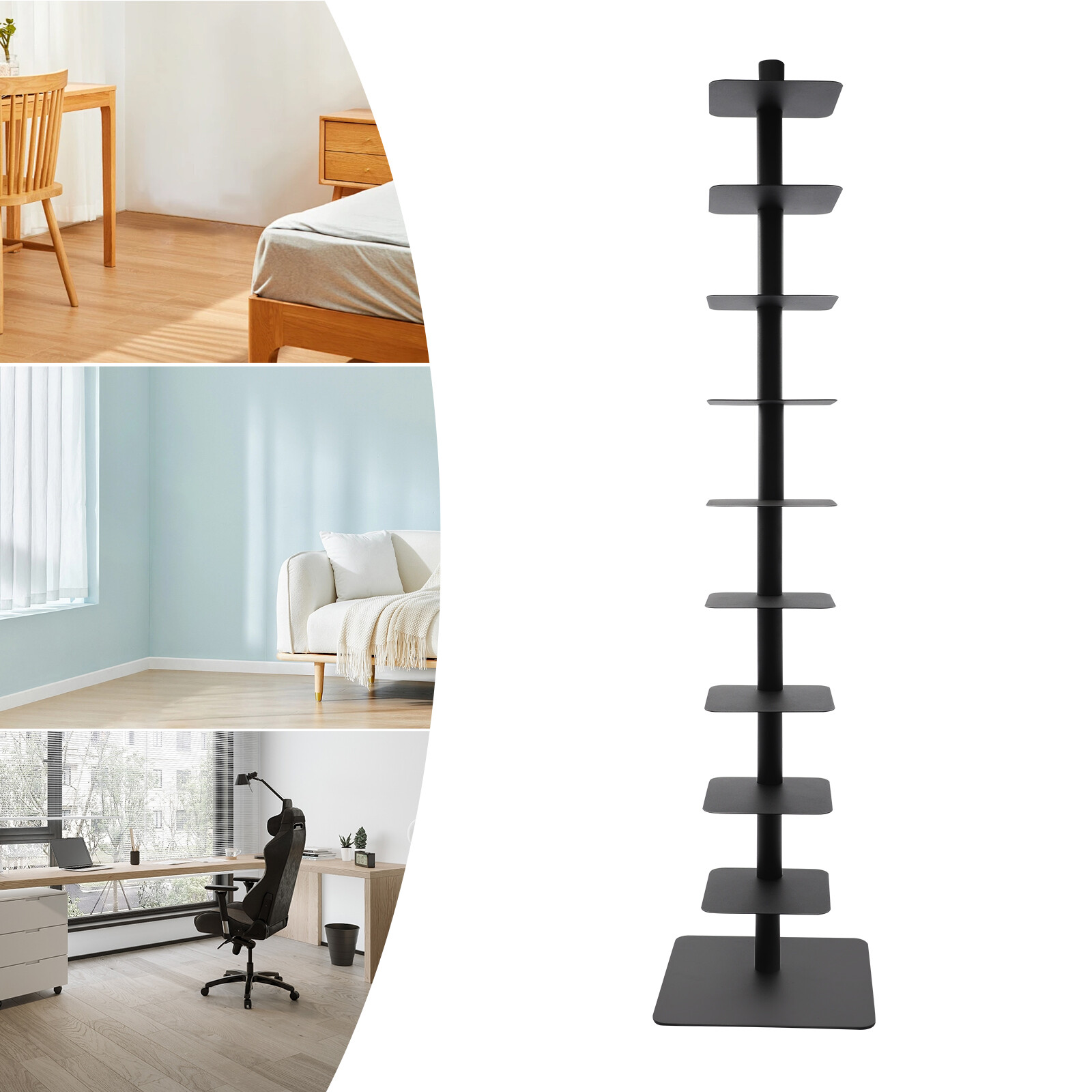 Rotating Spine Bookshelf Vertical Spine Book Tower 9-Tier Metal Book Organizer