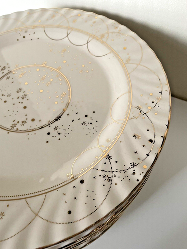 Anthropologie Celine Dinner Plates, Set of 8 - Stoneware, Gold Details RARE - Picture 9 of 11