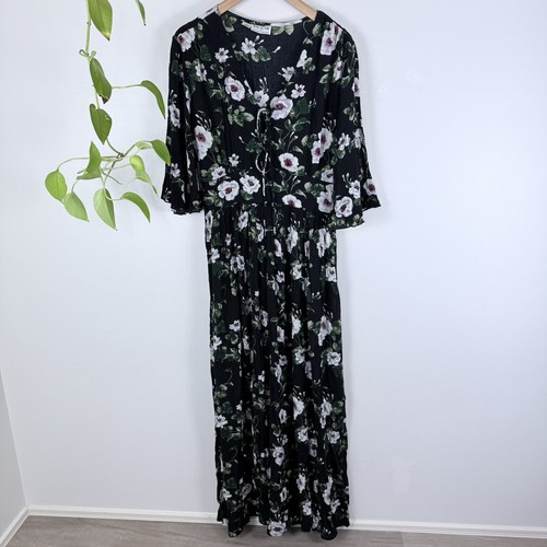 Tree Of Life Size 10 S Dress Black Floral Maxi Shirred Waist - Bild 1 von 4