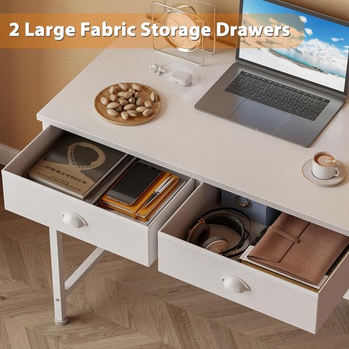 White Small Computer Desk with 2 Fabric Drawers, 36 Inch Simple Home Office - Picture 5 of 8