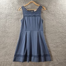 ATTARD STYLE Womens Dress Size L Blue Stretch Knit Lace Trim Sleeveless A-Line