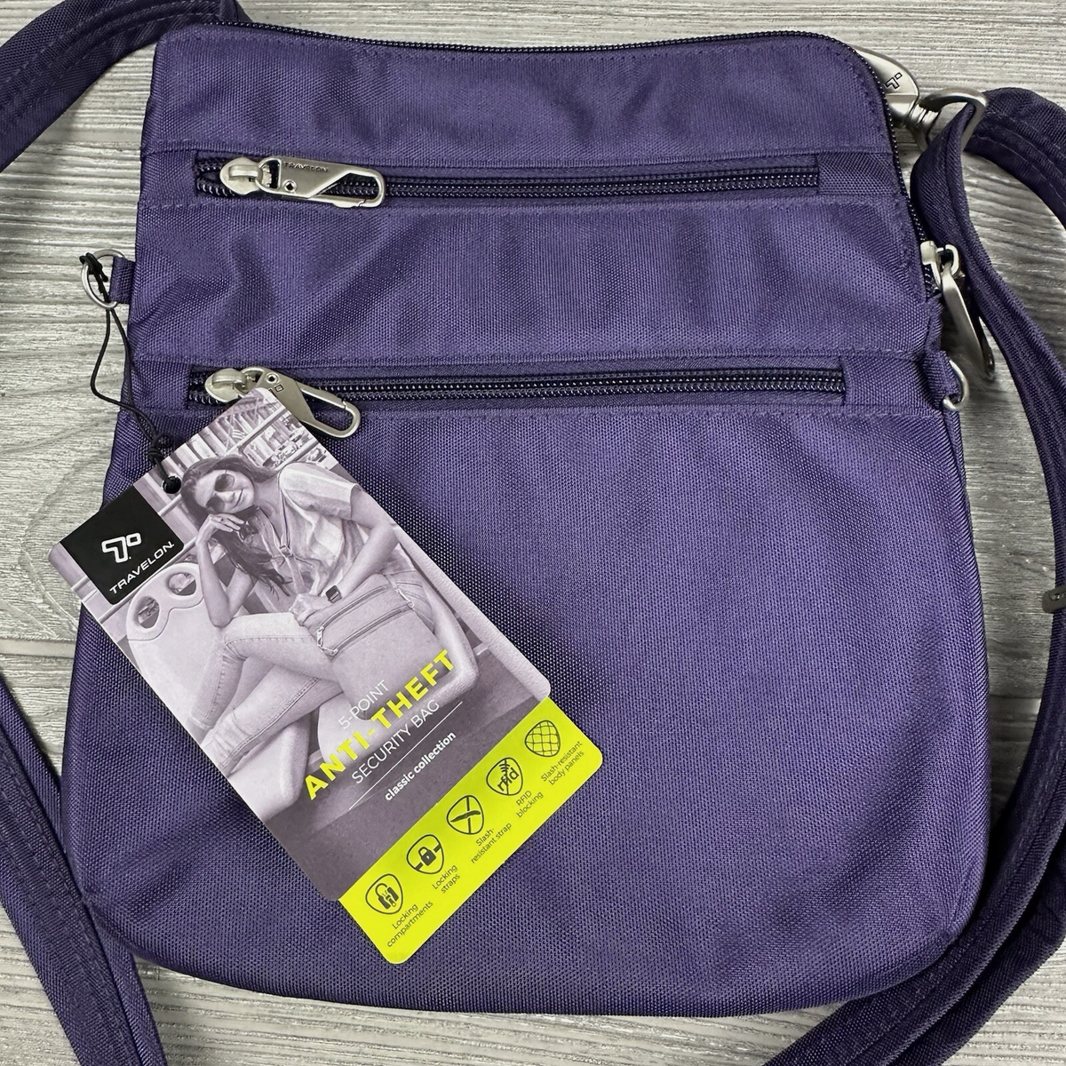 Travelon 5PointAnti-Theft Classic Slim Double Zip Crossbody