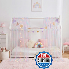 Wanfaso House Bed Canopy For Girls Rainbow Tie-Dye Canopy Bed Curtains Twin