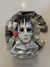 Vintage Venetian Mardi Gras Wall Mask - Floral Lace and Satin, Glitter, Colorful