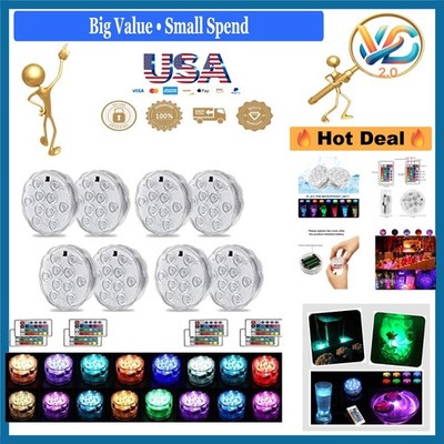 8-Pack Waterproof Submersible LED Lights with Remote, 16 Colors for Pool