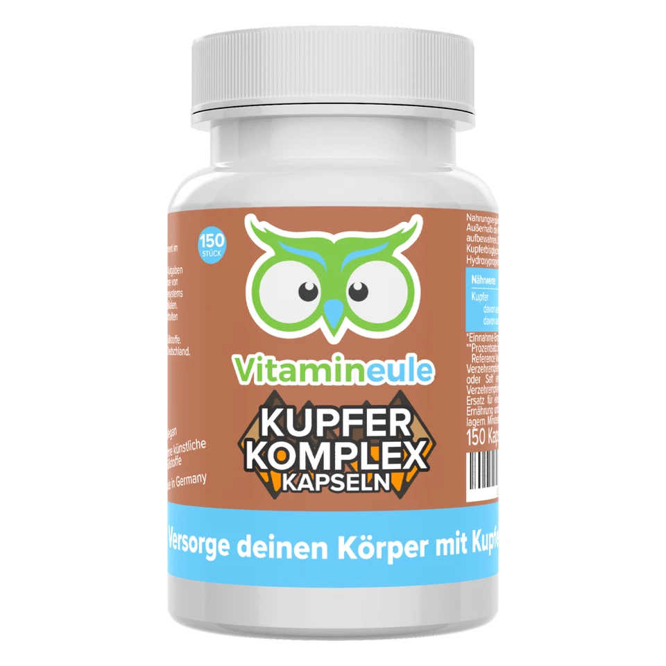 Kupfer Komplex Kapseln - 4 mg aus Gluconat & Bisglycinat - Vitamineule