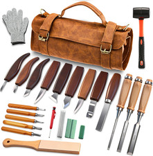 Deluxe Wood Carving Kit, 25 Piece Wood Carving Tools with Thick Leather Storage