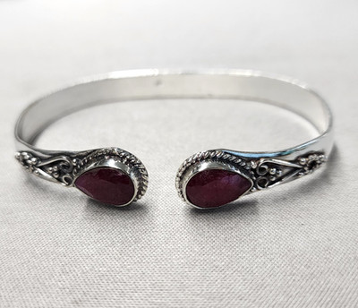 Pear Ruby Sterling Silver Cuff Bracelet 2.7''
