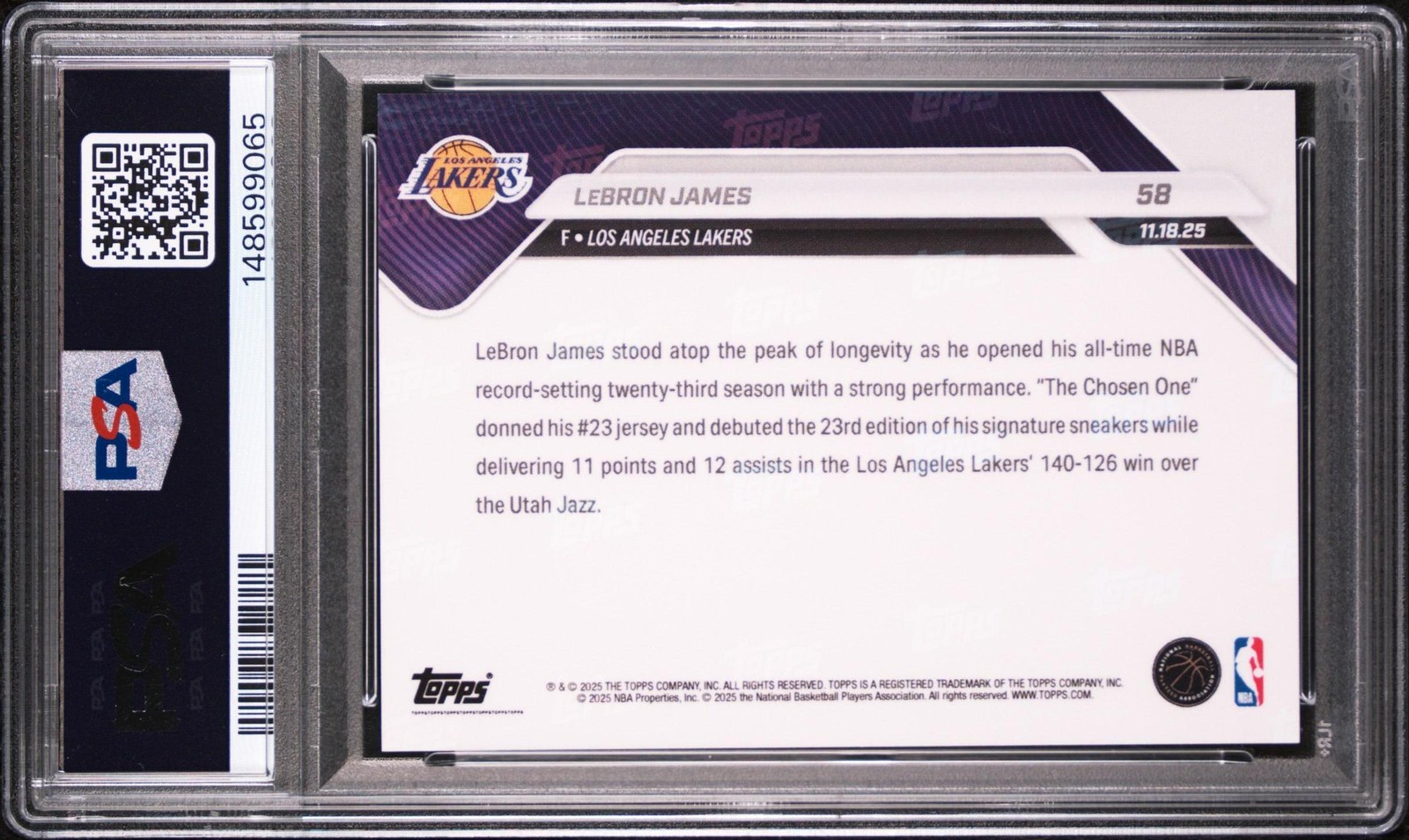 PSA 10 2025 Topps Now #58 Lebron James Los Angeles Lakers GEM MINT view 2