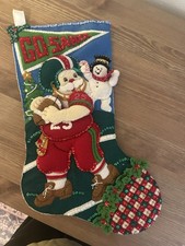 Bucilla Football Santa Felt Christmas Stocking Finished Retired Handmade