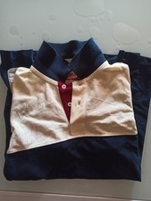 -Merville polo shirt  two-tone navy blue/cream color, button collar-