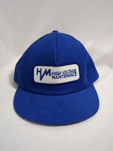 Vintage HM High Voltage Maintenance Patch Hat Snapback Blue Corduroy USA Cap