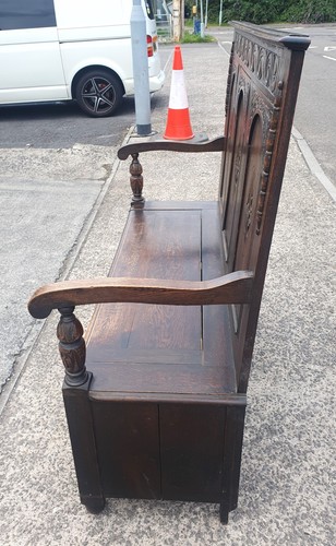 ANTIQUE OAK SETTLE / BENCH / PEW DELIVERY AVAILABLE - Picture 8 of 15