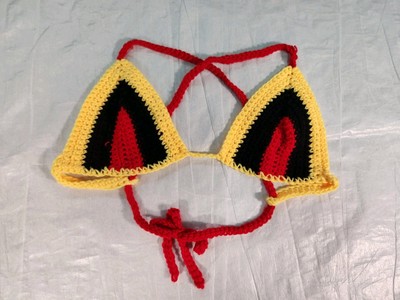 String Bikini Top Handmade Crochet Red Yellow Black Bra Bralette Triangle Granny