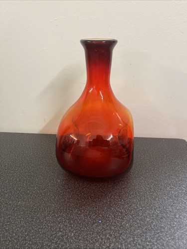 Blenko soplado a mano Amberina? "Florero jarra de vidrio pellizcado rojo naranja 8"" vintage" - Imagen 4 de 9