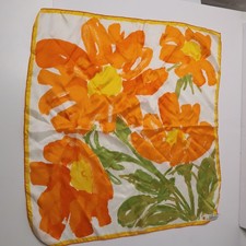 VTG 60s Vera Neumann Orange Floral Silk Square Scarf USA Made Mod Bright Flowers