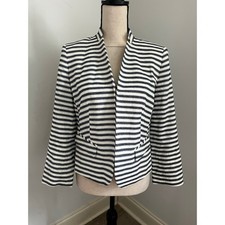 Striped Open Front Blazer sz 4 Navy Office Chic Jacket Preppy French Minimalist