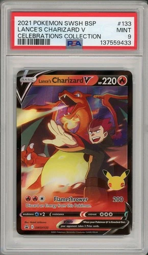 2021 Pokemon Celebrations Black Star Promo Lance's Charizard V #133 PSA 9