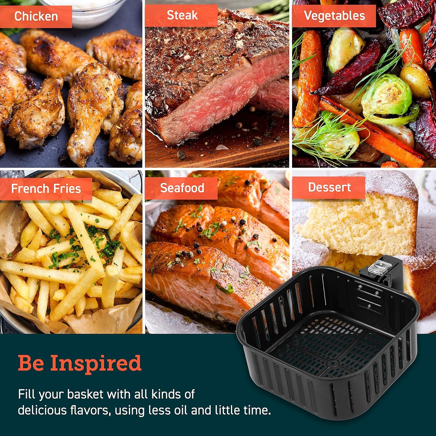 Air Fryer Accessories, Replacement 5.8QT Original Basket For COSORI CP358-AF