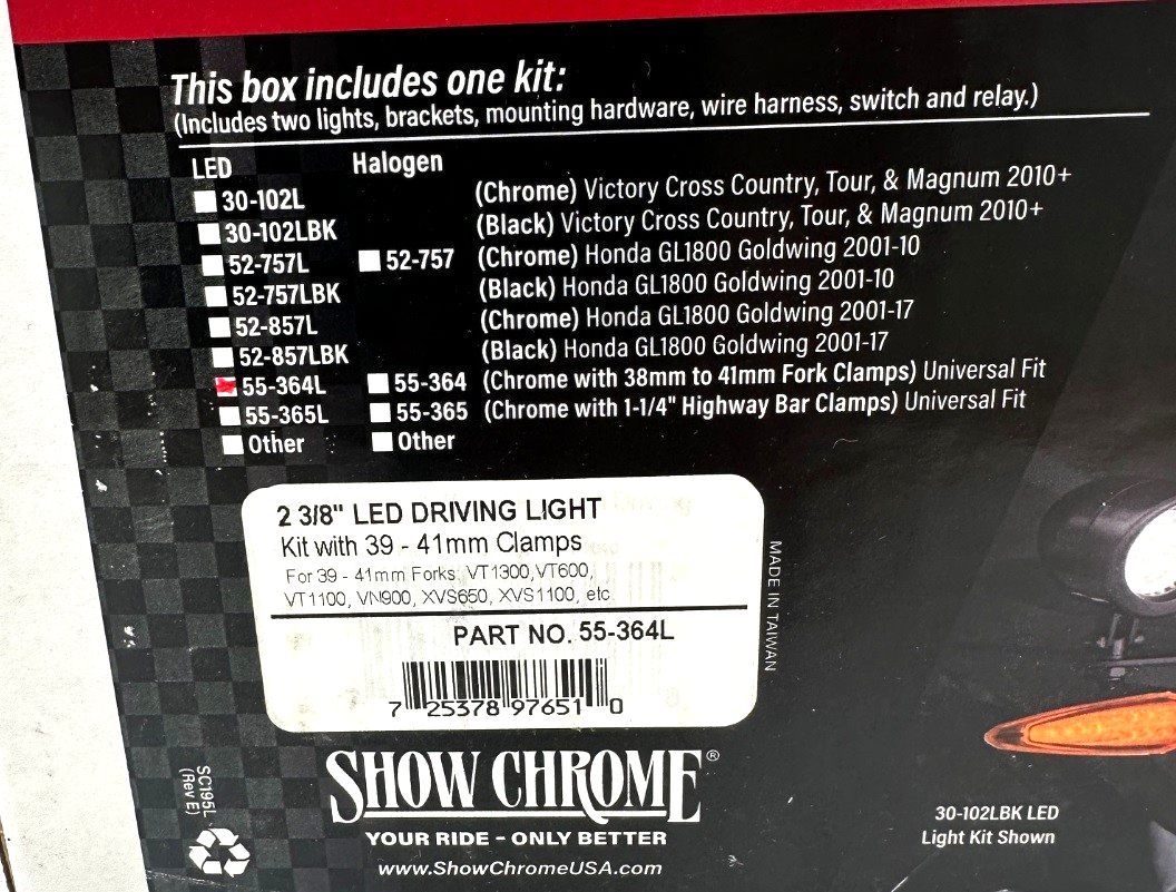 Show Chrome 55-364L LED Drivng Lights 39mm-41mm, Honda Yamaha