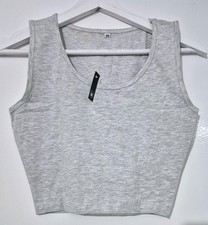 New Women's Stretchy Crop Tops Ladies Plain Blouse Sleeveless Vest T-Shirt Racer